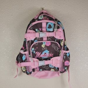 Pottery Barn Kids Backpack floral print name embroidery print brown